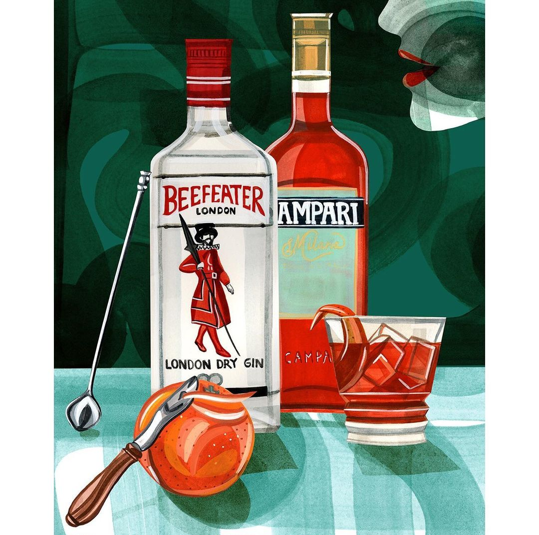 Beefeater Gin and Campari Cocktail illustration by Fanny Gentle, Brooklyn, New York